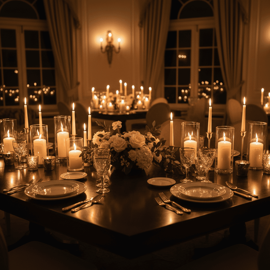 Elegant table setting illuminated by layered candlelight and ritual elements